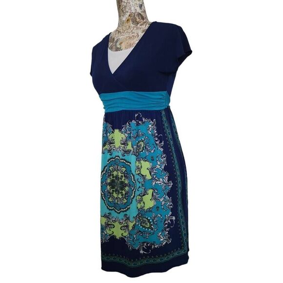 Blue Paisley Floral Retro Pattern Stretch Dress - Picture 5 of 5